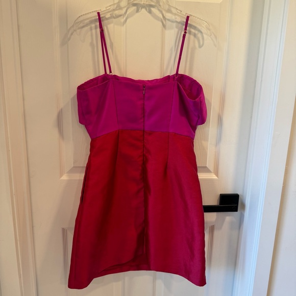 Hutch Serena Pink and Red Colorblock Bow Mini Dress Holiday Party Cocktail - Picture 7 of 10
